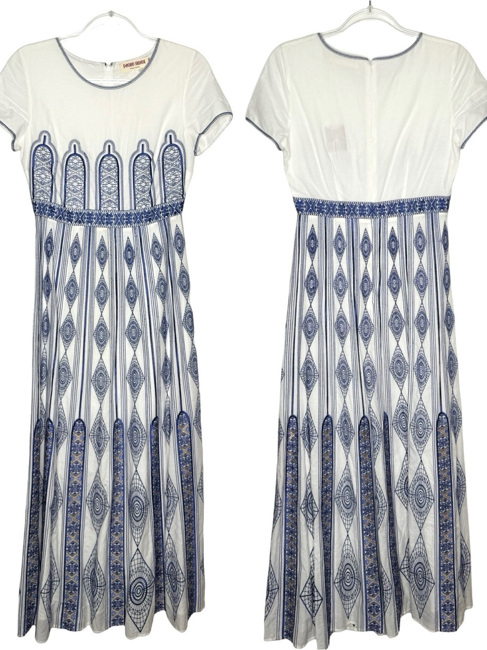 Emporio Sirenuse | NWT Tracey Aztec Embroidery Dress in Ivory Blue 38